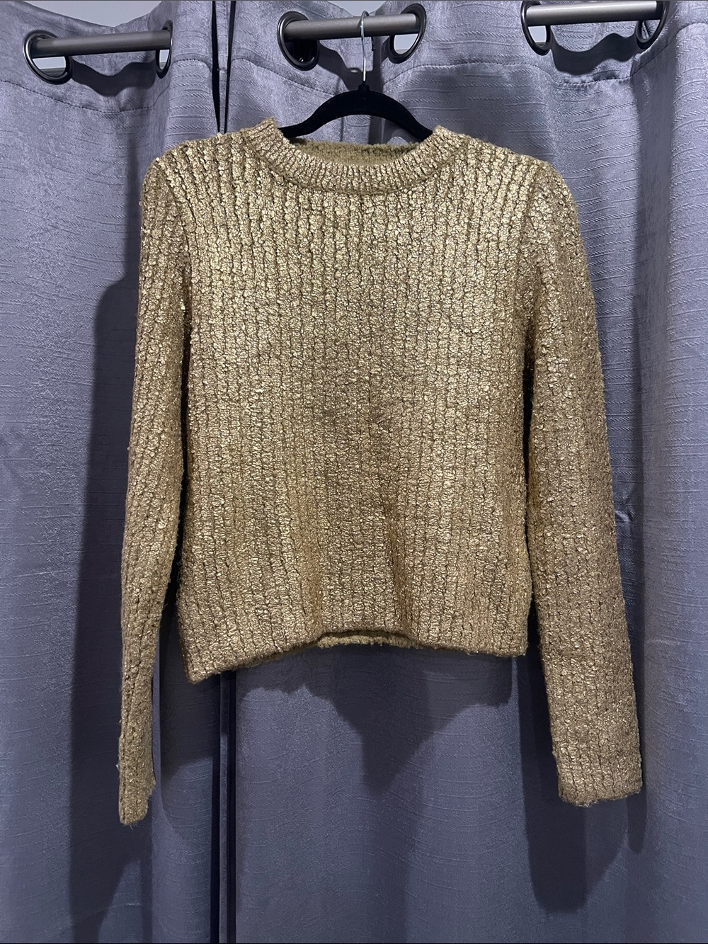 Zara Metallic Gold Ribbed Crewneck Sweater